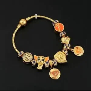 Gold Plated Disney Lion King Themed Enameled Loaded Charm Bracelet